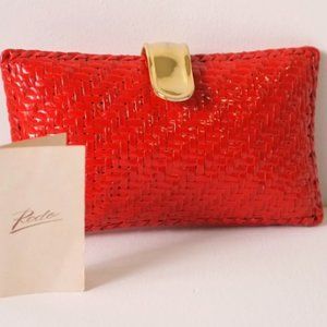 Vintage Red Rodo Woven Clutch with Gold Clasp